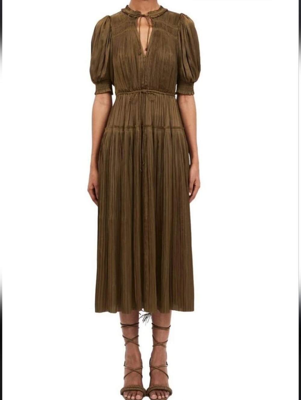 Ulla Johnson Astrid Pleated Maxi Dress in olive Size 6